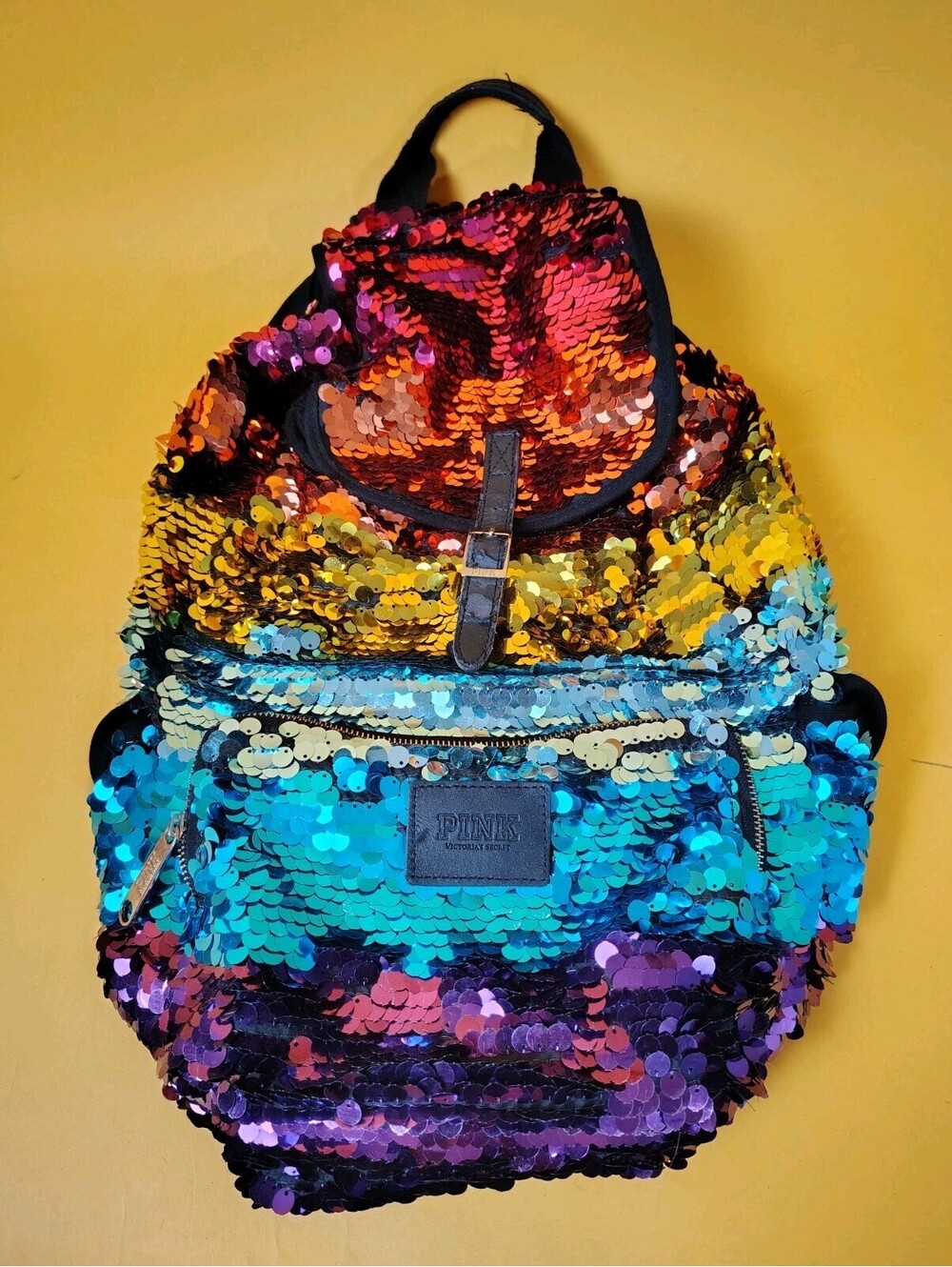Victoria's Secret PINK Rainbow Sequin Mini Backpack Flashing Flip Bag Travel